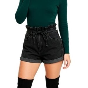 Valija Y2K Black Denim Paperbag Waist Shorts
